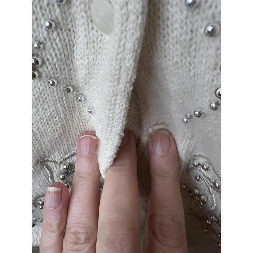Vintage Karen Scott Off-White Sweater Vest Beaded Embroidered Silk Blend Large - Picture 9 of 11